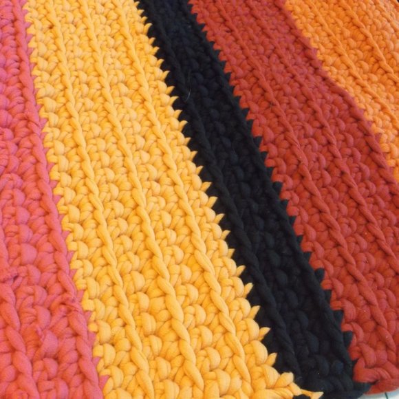 Pink Orange Maroon T-shirt Yarn Throw Rug M Upcycl - Picture 2 of 6